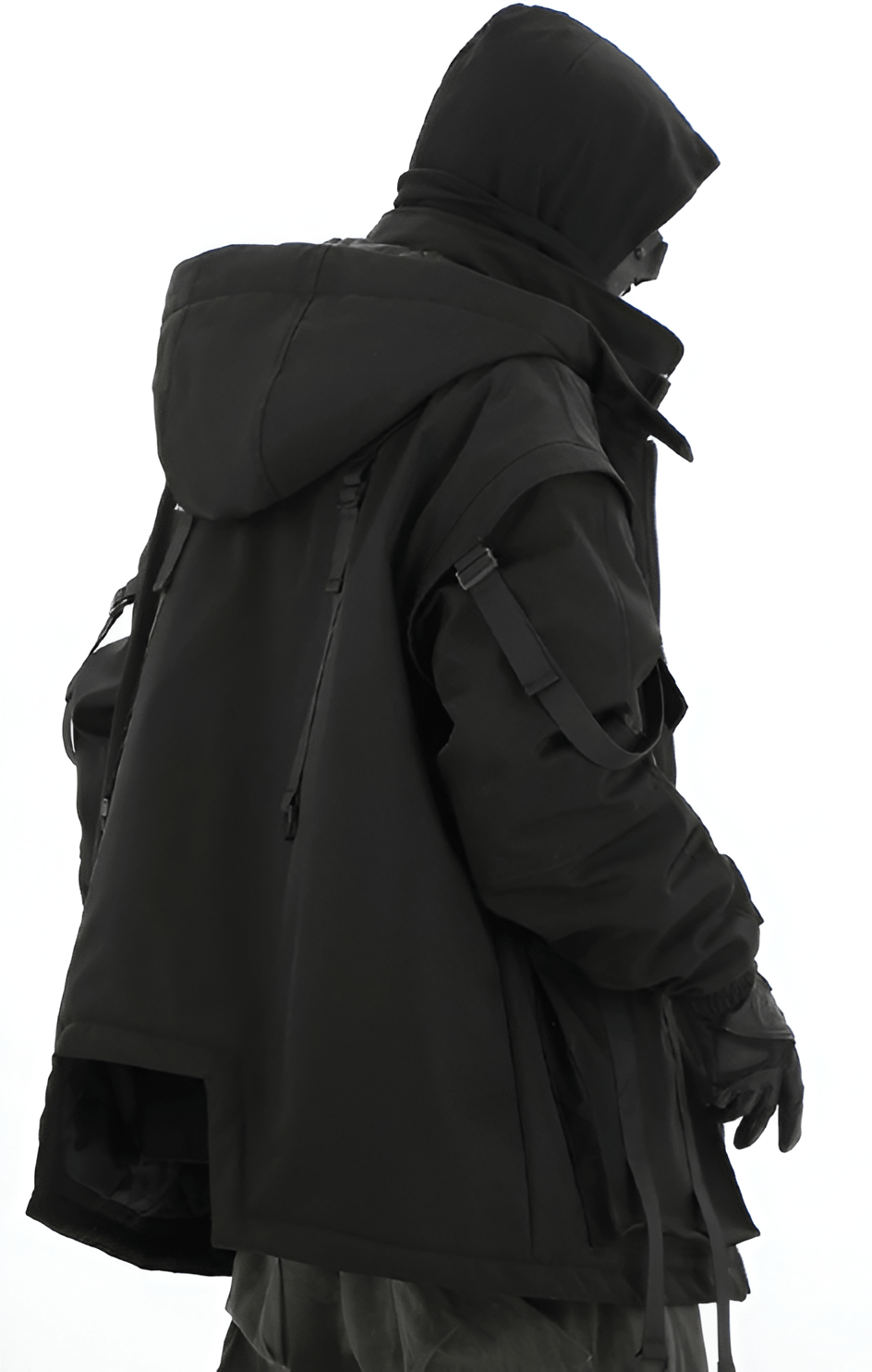 Manteau FUYU Techwear noir porté par un homme de dos